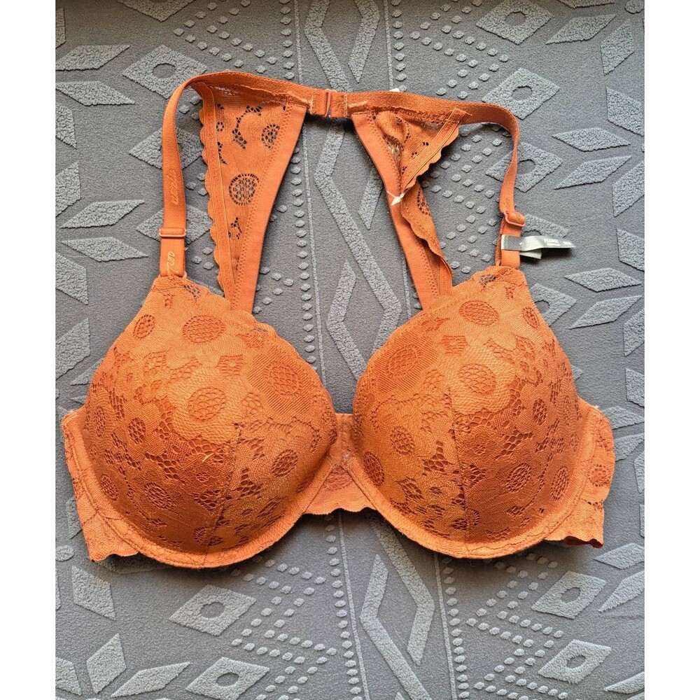 Aerie 36D Real Happy plunge lace bra burnt orange terracotta push up